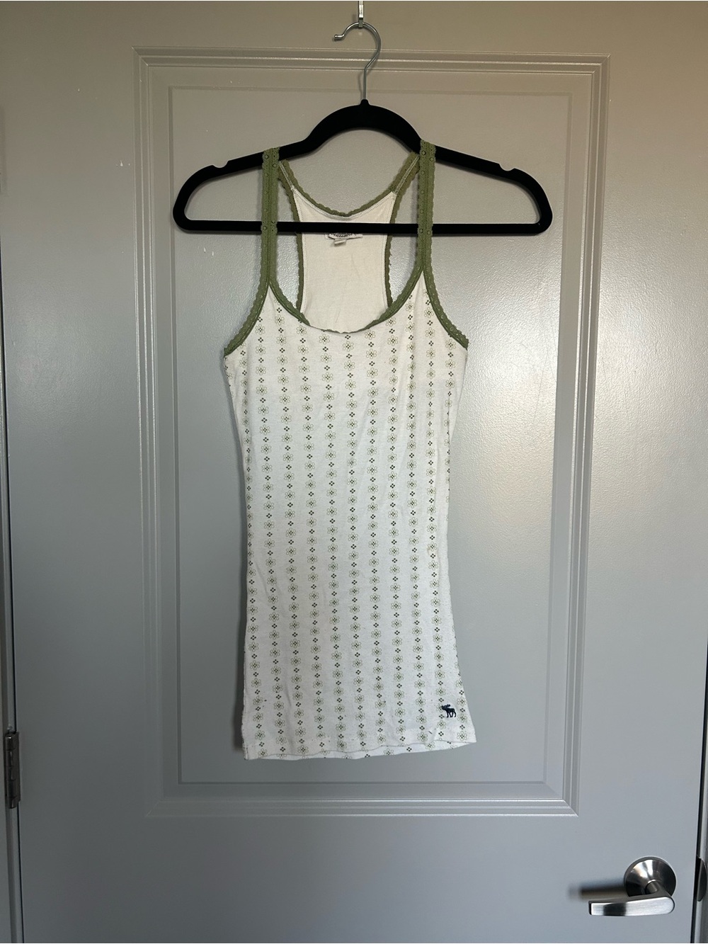 Vintage Y2K Womens Abercrombie & Fitch White Tank with Olive Trim Racerback